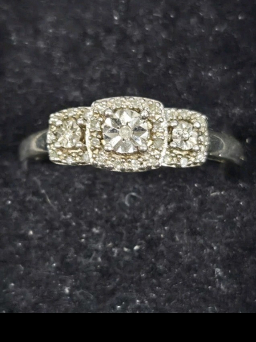 Three-Stone Halo Diamond Ring - Silver
